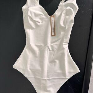 SKIMS White Bodysuit One Piece with Plunging V-Neckline